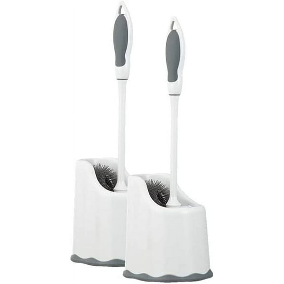 Superio Toilet Brush with Holder Grey, Comfort Grip, Matching Caddy, Clean Bathroom, Heavy Duty (Toilet Brush 2-Pack)