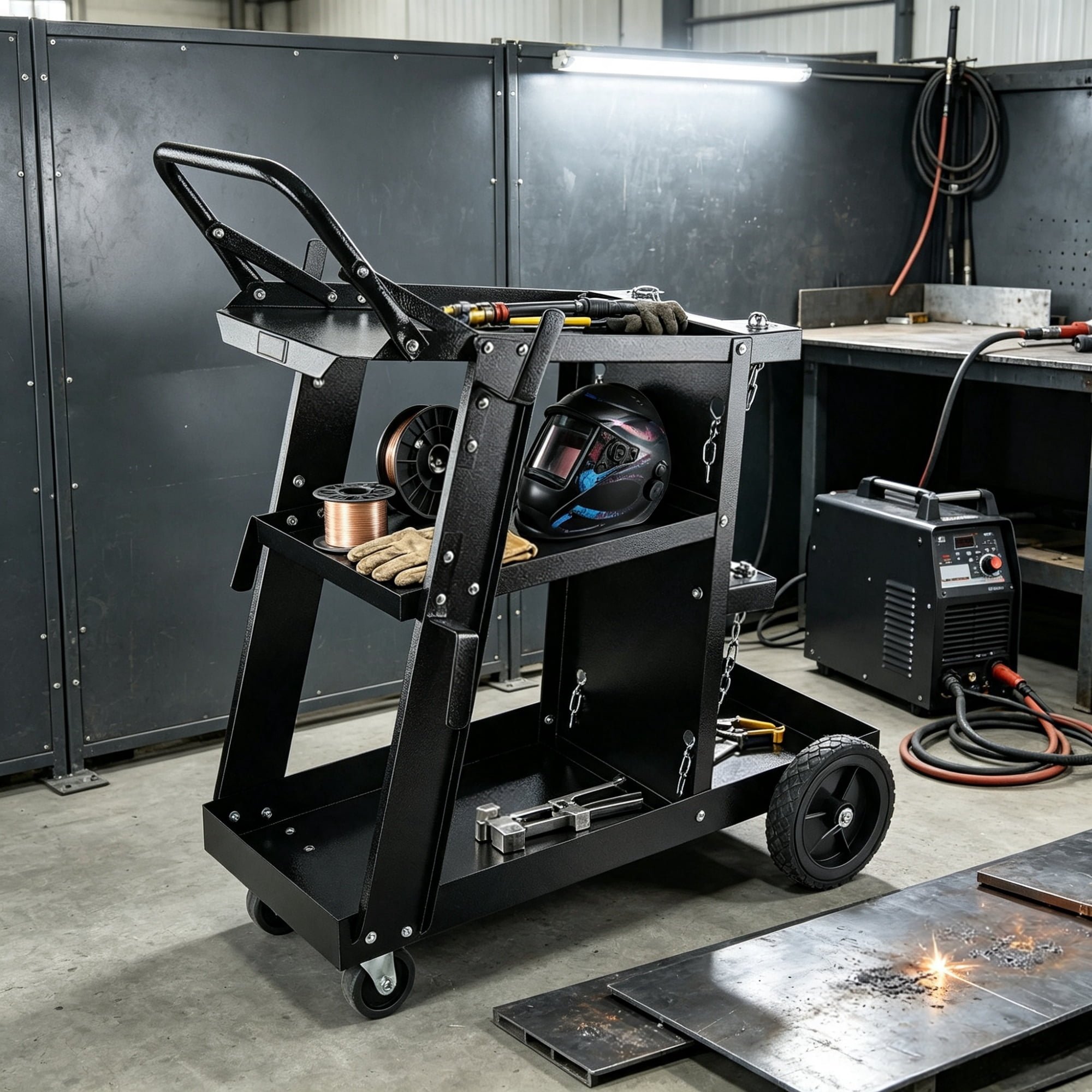 Heavy Duty Welding Cart 3-Tier, 400 Lbs Rolling Welder Cart with 360° Swivel Wheels & Tank Safety Chains for MIG TIG ARC MMA Plasma Cutter