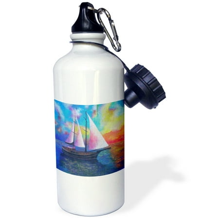 3dRose Bodrum Gulet Cruise- blue, boats, impressionism, orange, realism, sailboat, sails, Sports Water Bottle,