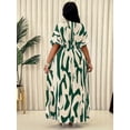 thumbnail image 2 of Green Plus Size Women V-Neck Wrap Maxi Dress With Abstract Brushstroke Print Casual Elegant Summer Dress, 2 of 6