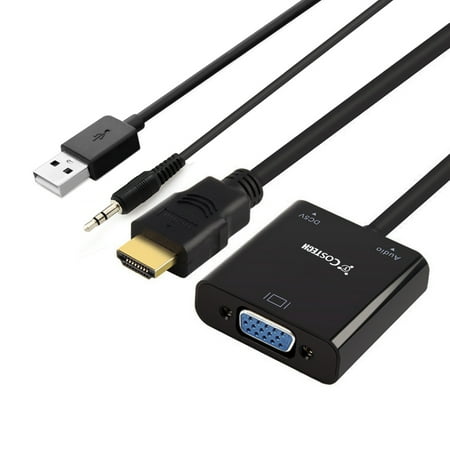Costech HDMI to VGA Output  HD 1080p Gold-plated TV AV Video Converter Adapter Plug and Play with Audio Cable,V8 Charge Cable for HDTV, Monitors, Displayers,Laptop Desktop Computer