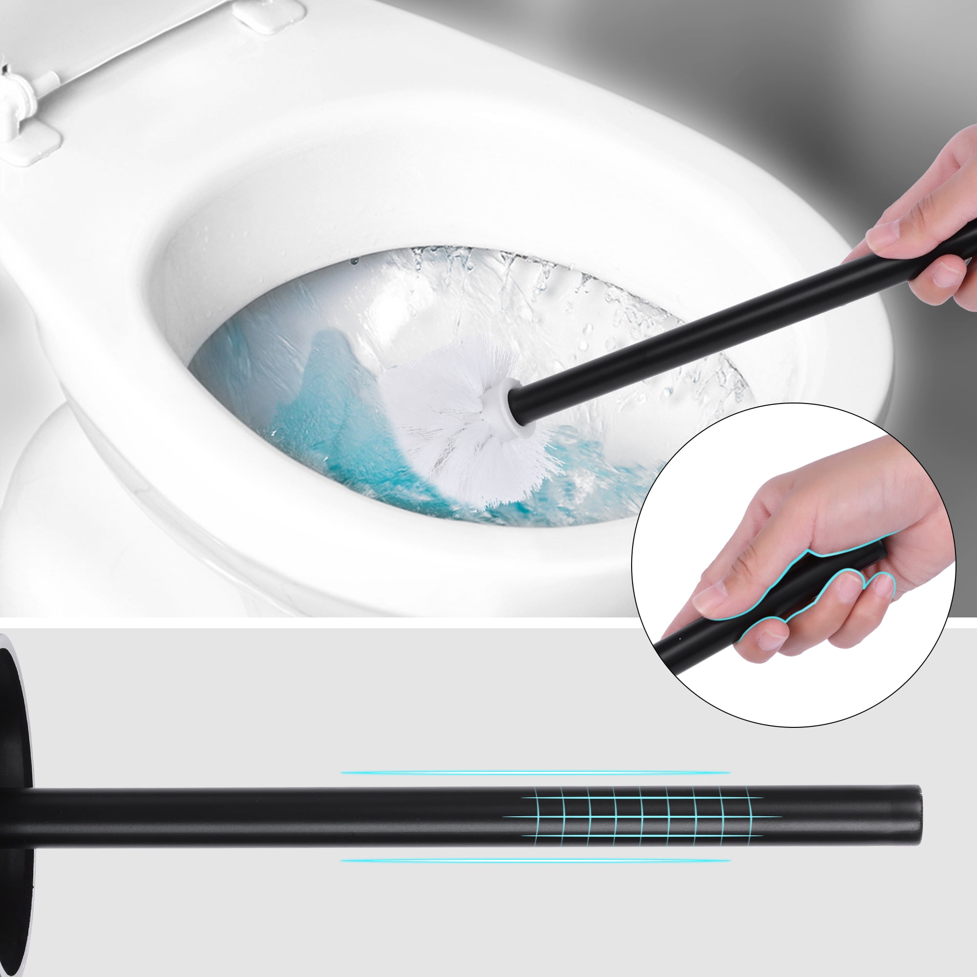 Unique Bargains Stainless Steel Toilet Bowl Brush and Holder Wall Mounted Black