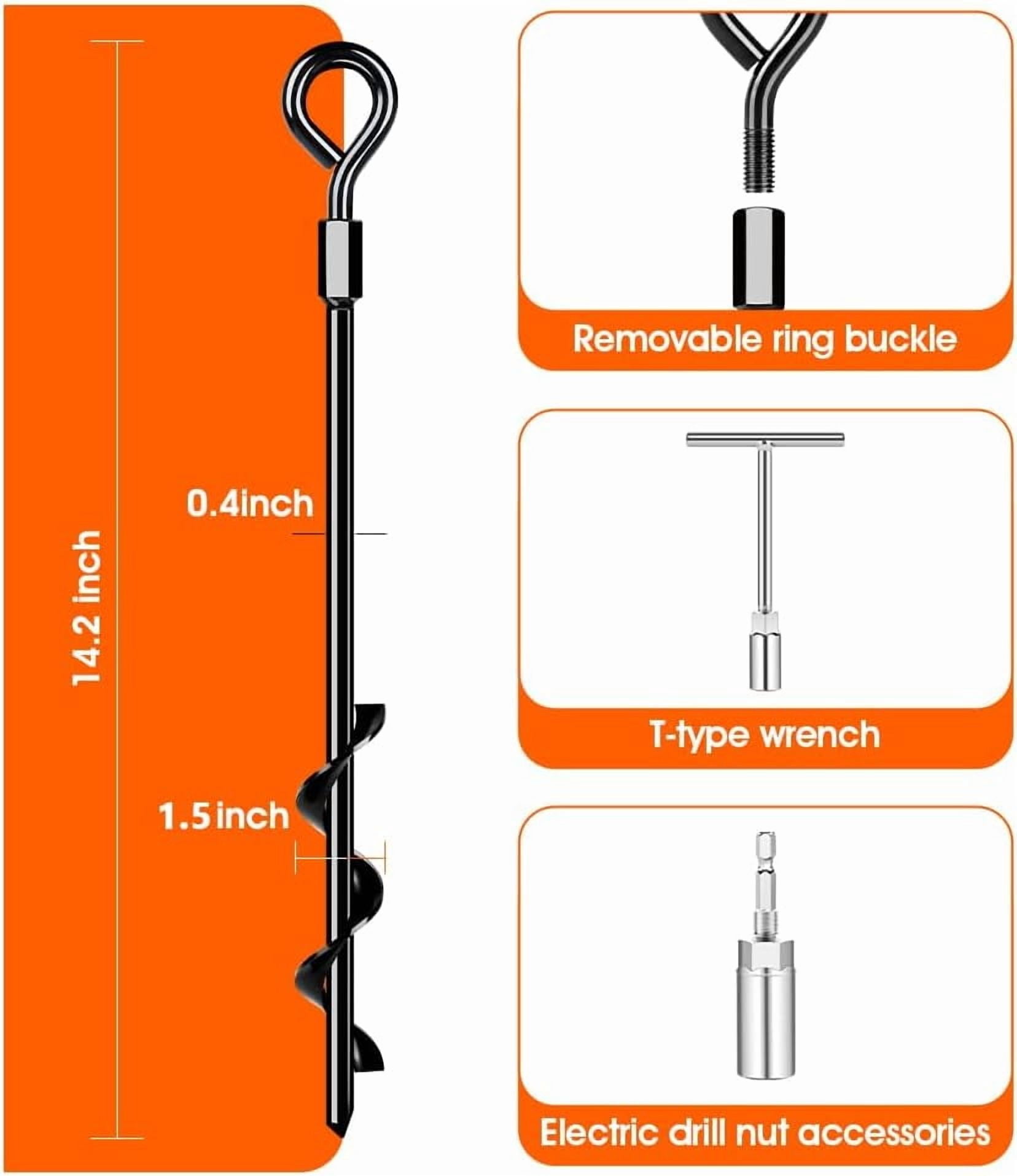 Heavy Duty Ground Anchors 16x14 Inch -  Tent Stakes with T-Wrench for Camping, Trampoline, Canopy & Swing Sets - Black Anti-Rust Steel