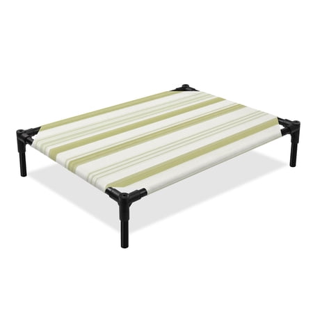 Sage Green Stripe Elevated Dog Bed Country Minimalist Farmhouse Gradient Lines Cooling Breathable Outdoor Raised Dog Cot Bed with Metal Frame Non-Slip Feet for Medium Dog 24x20in