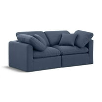 Meridian Furniture Indulge 70" Upholstered Linen Fabric Modular Sofa in Navy