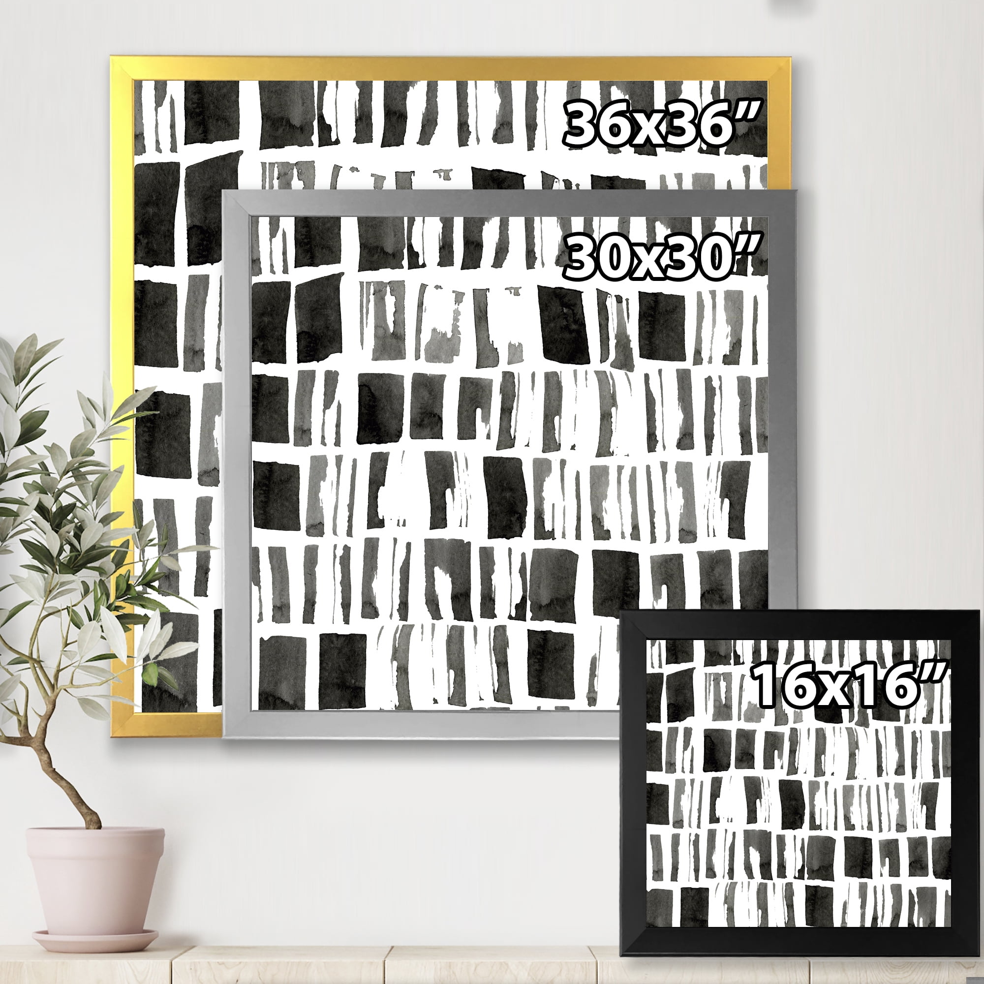 Designart 'Abstract Black and White Bricks' Modern Framed Art Print