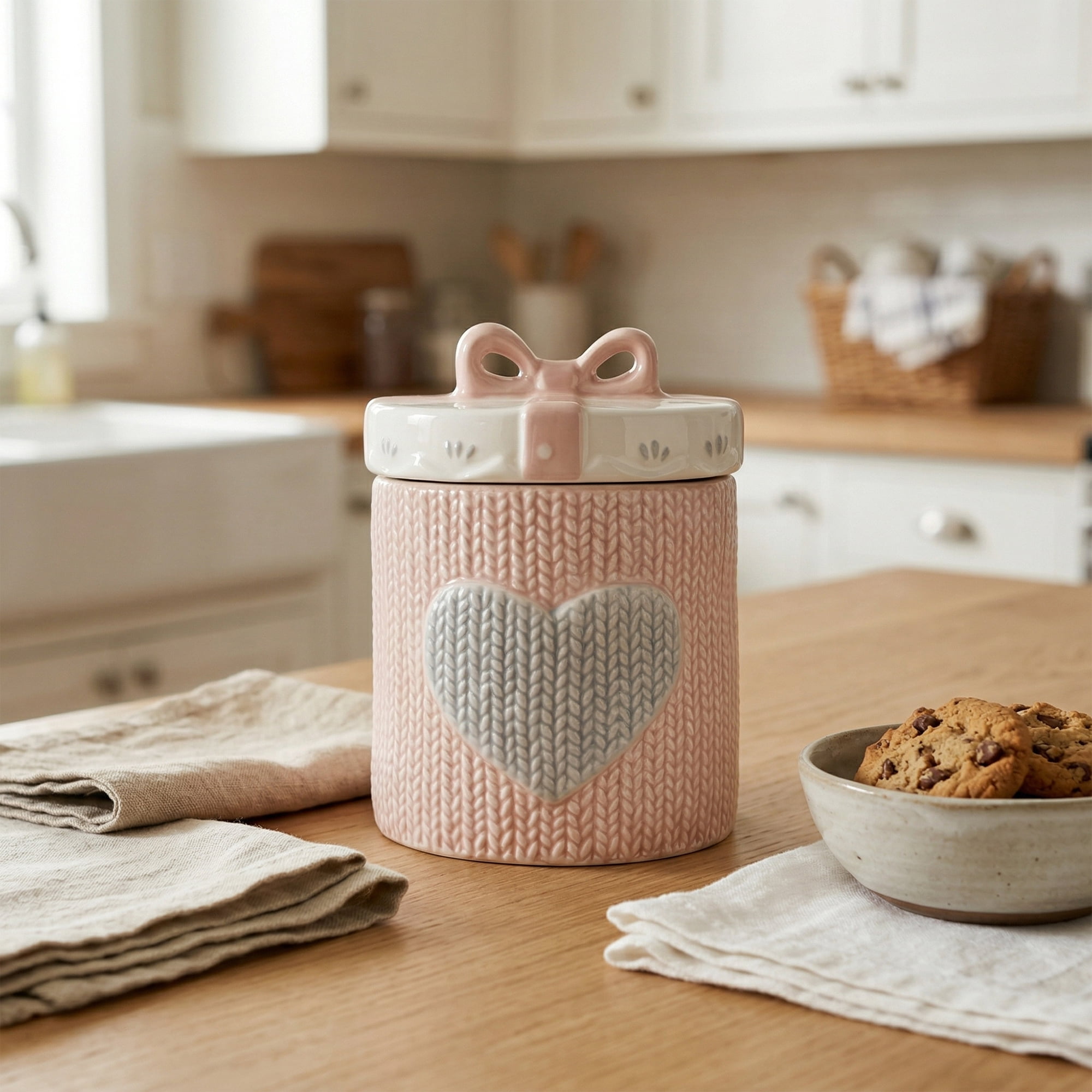 Unique Bargains Ceramic Jar with Airtight Lid 11.8oz Embossed Canister for Kitchen Pink