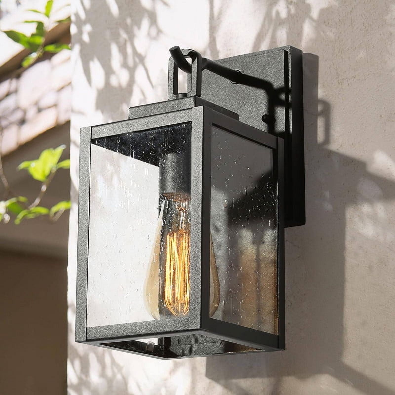 LNC 1-Light Hardware Outdoor Wall Light with Seeded Glass Panels Black Finish 11-in H Wet Rated
