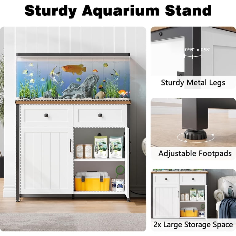 NEORIVER 40-50 Gallon Aquarium Stand with Power Outlets, Cabinet for Fish  Tank Accessories Storage, Heavy Duty Metal Fish Tank Stand Suitable for ...