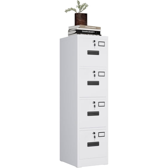 Heavy Duty Steel File Cabinet with 4 Lockable Drawers – Vertical Organizer for A4/Letter/Legal Documents – Independent Locks, Space-Saving Secure Storage for Home Office School – White Color
