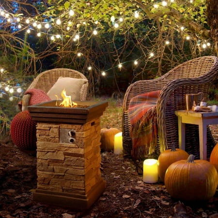 Propane Gas Fire Pits - Barton LPG Gas Propane Firepit Square Column Peaktop Slate Rock Fire Pit Heater with Weather Cover, CSA