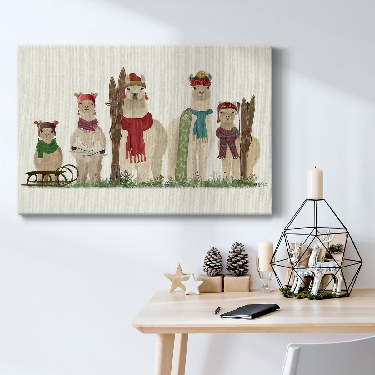 Llama Family Winter Sports- Gallery Wrapped Canvas