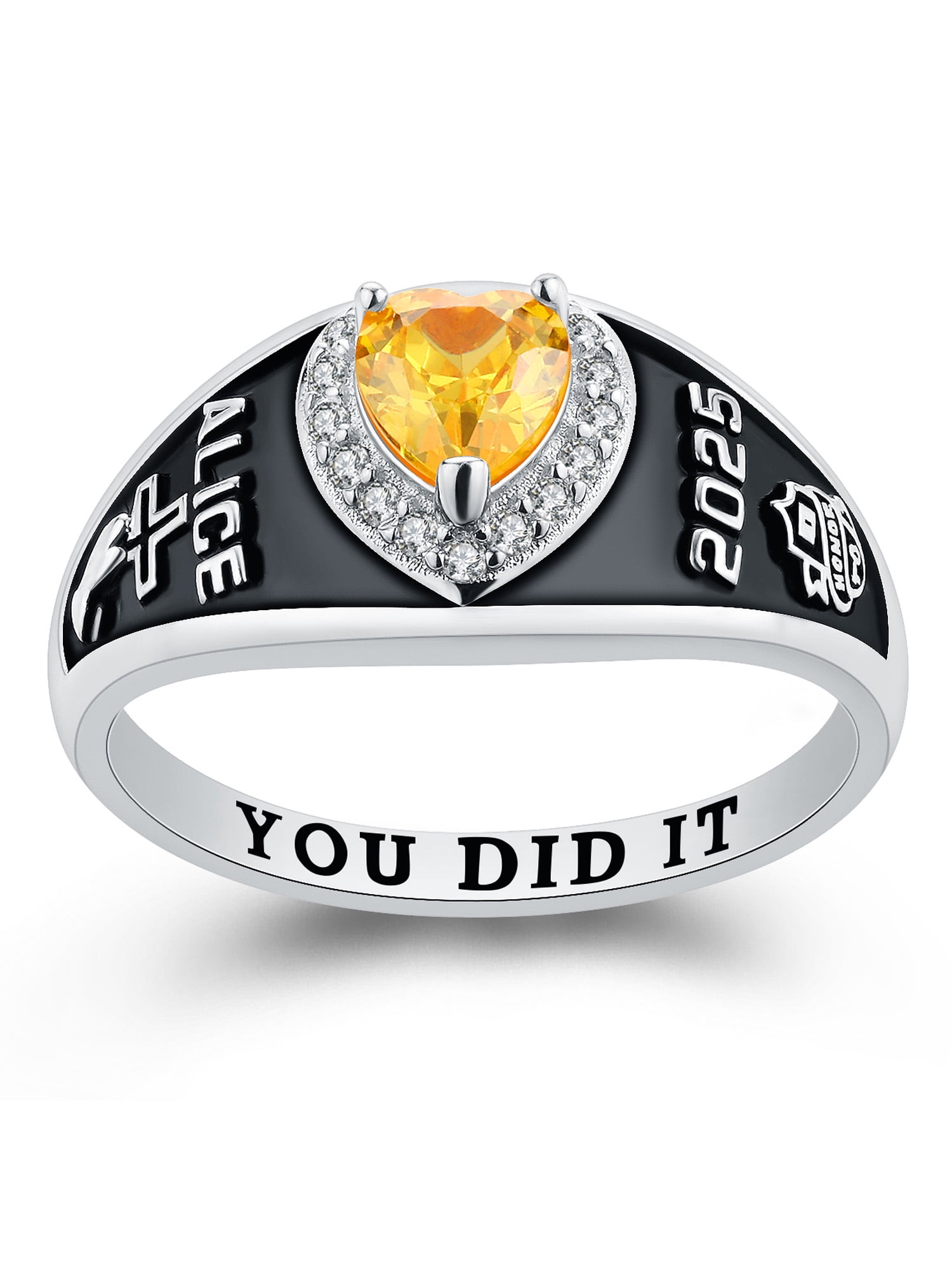Mementos USA Custom Women's Class Rings 10kt White Gold for High School College-Lovely