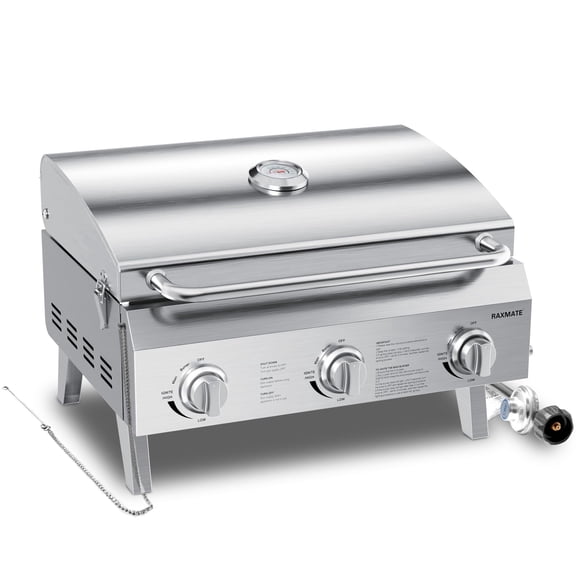 22 inches 3-Burner Steel Propane Tabletop Gas Grill with Foldable Legs