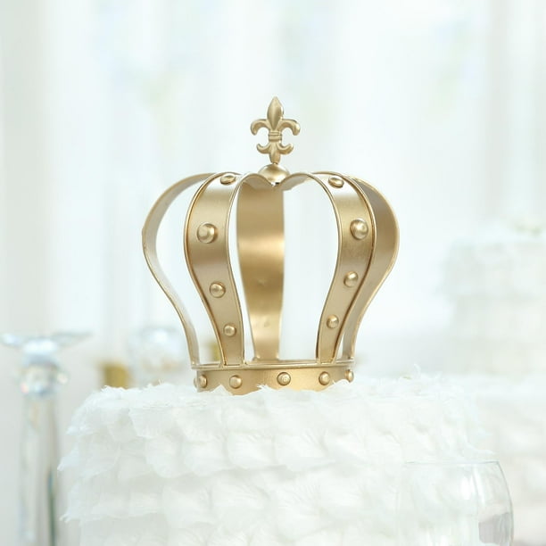 Efavormart 8" Metal Royal Gold Crown Cake Topper With FleurDeLis Cake