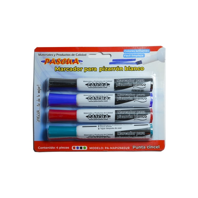 Marcador Para Pizarrón Blanco Pascua 4 Colores Básicos Punta Cincel