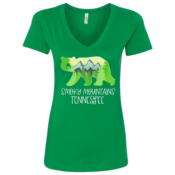 Inktastic Smoky Mountains, Tennessee Mountains and Bear Shape Women's V-Neck T-Shirt
