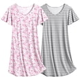 thumbnail image 2 of Avidlove 2 Pack Women Nightgown Sleepwear Flare Short Sleeve Sleepshirts V Neck Sleepdress Causal Pajama Dress S-XXL, 2 of 7