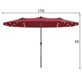 thumbnail image 2 of Gymax 15Ft Solar LED Patio Outdoor Double-Sided Umbrella w/ 36 Lights Crank Burgundy, 2 of 10