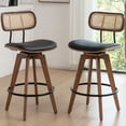 thumbnail image 3 of FOWEOAIU Bar Stools with Cane Back Leather Upholstered Swivel 26" Counter Stool for Bar Kitchen Island Bistro , Black (Set Of 2), 3 of 8