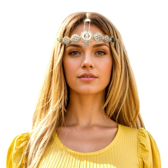 Unique Bargains 1 Pc Headpiece Metal Tassels Head Chain Silver Tone