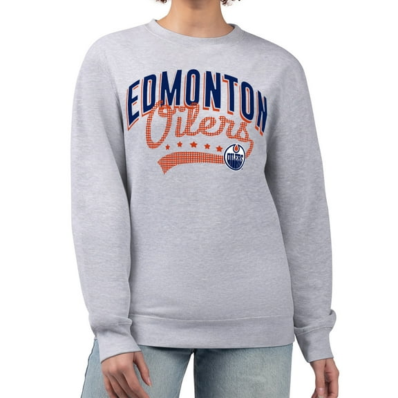Women's G-III 4Her by Carl Banks  Heather Gray Edmonton Oilers Filigree Team Graphic Fleece Pullover Sweatshirt