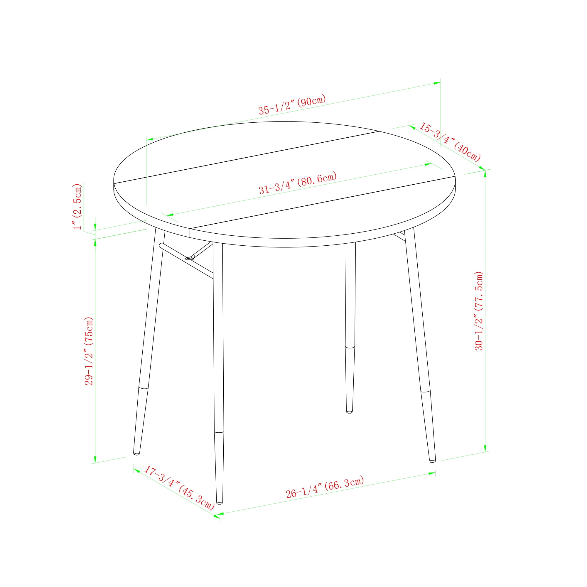 Ember Interiors Modern Round Drop Leaf Faux White Marble Dining Table