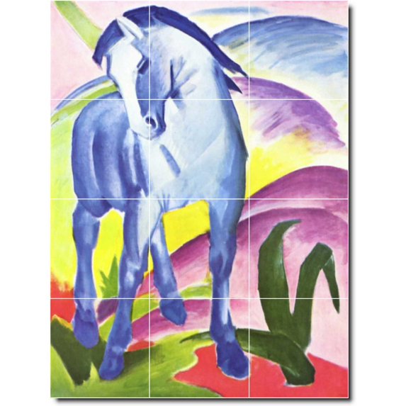 Ceramic Tile Mural-Franz Marc Horses Kitchen Tile Mural 20. 36" w x 48" h using (12) 12 x 12 ceramic tiles