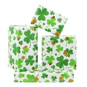 Green Clover Wrapping PresNok Paper With Gold Coin Ladybug On White Paper, 4 Sheets Gift Wrap Paper Folded Flat 20x28 Inches Per Sheet for St. Patrick's Day, Wedding, Birthday, Bridal Showers