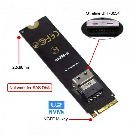JSER NGFF M-Key NVME to SFF-8654 Slimline SAS Card Adapter and U.2 U2 SFF-8639 NVME PCIe SSD Cable for Mainboard SSD