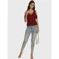 thumbnail image 4 of Women's Summer Short Sleeve V-Neck Criss Cross Cold Shoulder Blouse Tops, 4 of 4