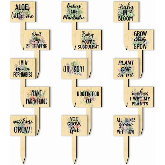 15 Pcs Wood Plant Labels 15 Styles Garden Labels with Plant Succulent Puns Baby Puns Tags Wooden Markers for Indoor and Outdoor Plants Flowers Seed Potting Baby Shower Favors