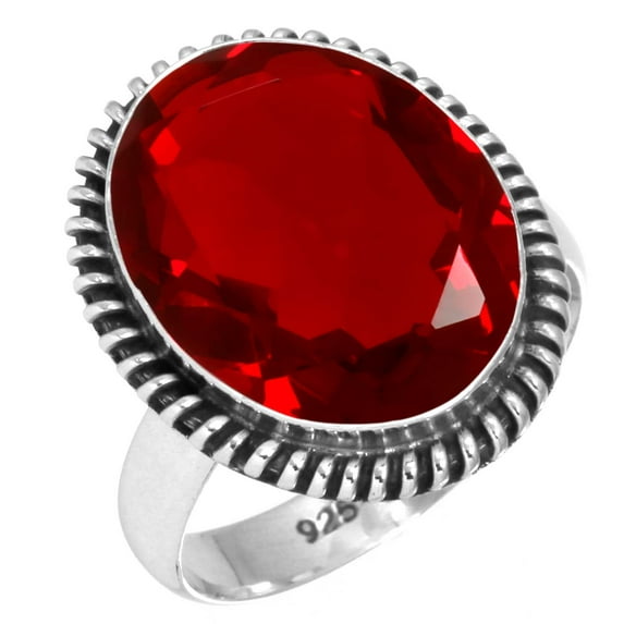 925 Silver Ring For Women - Teens Red Ruby Simulated Stone Silver Ring Size 8.5 July Birthstone Costume Silver Ring Size 8.5 Gift For Wife On Halloween 925 Silver Jewelry With Gemstone