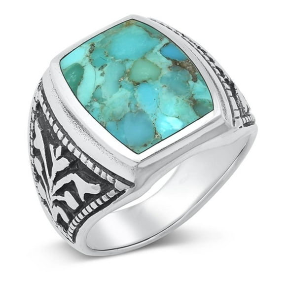 CHOOSE YOUR COLOR Flower Simulated Turquoise Ring .925 Sterling Silver Band Blue CZ Female Size 12
