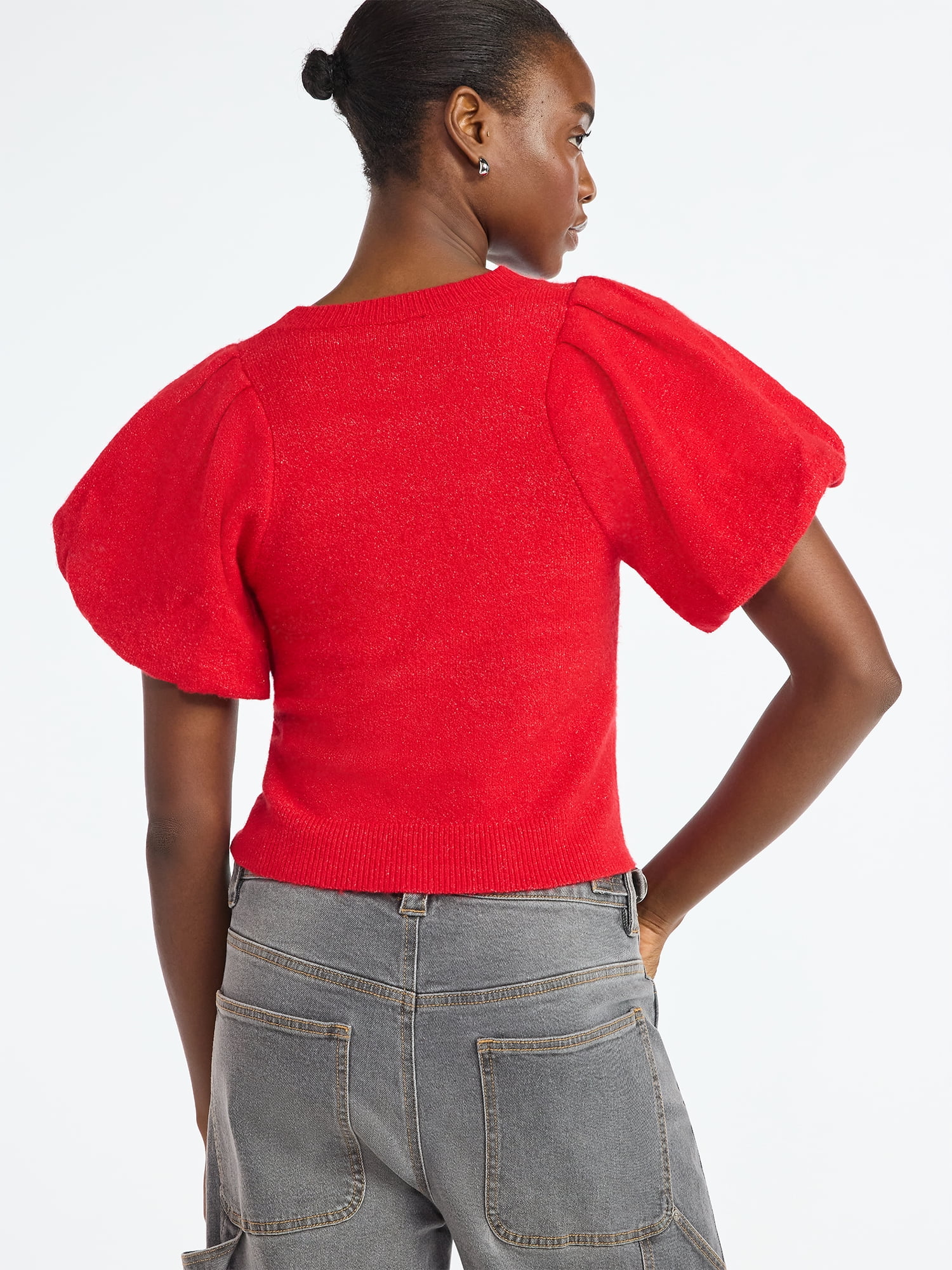 Scoop Women's and Women's Plus Sweater Top with Puff Sleeves, Lightweight, Sizes XS-4X
