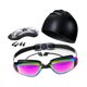 thumbnail image 4 of Juego de 5 piezas de gafas y gorro de natación para hombres y mujeres adultos en piscina. Violeta negra, 4 of 8
