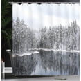 thumbnail image 4 of Ambesonne Winter Shower Curtain, Trees in Cold Day Lake, 69"Wx84"L, White Brown, 4 of 5