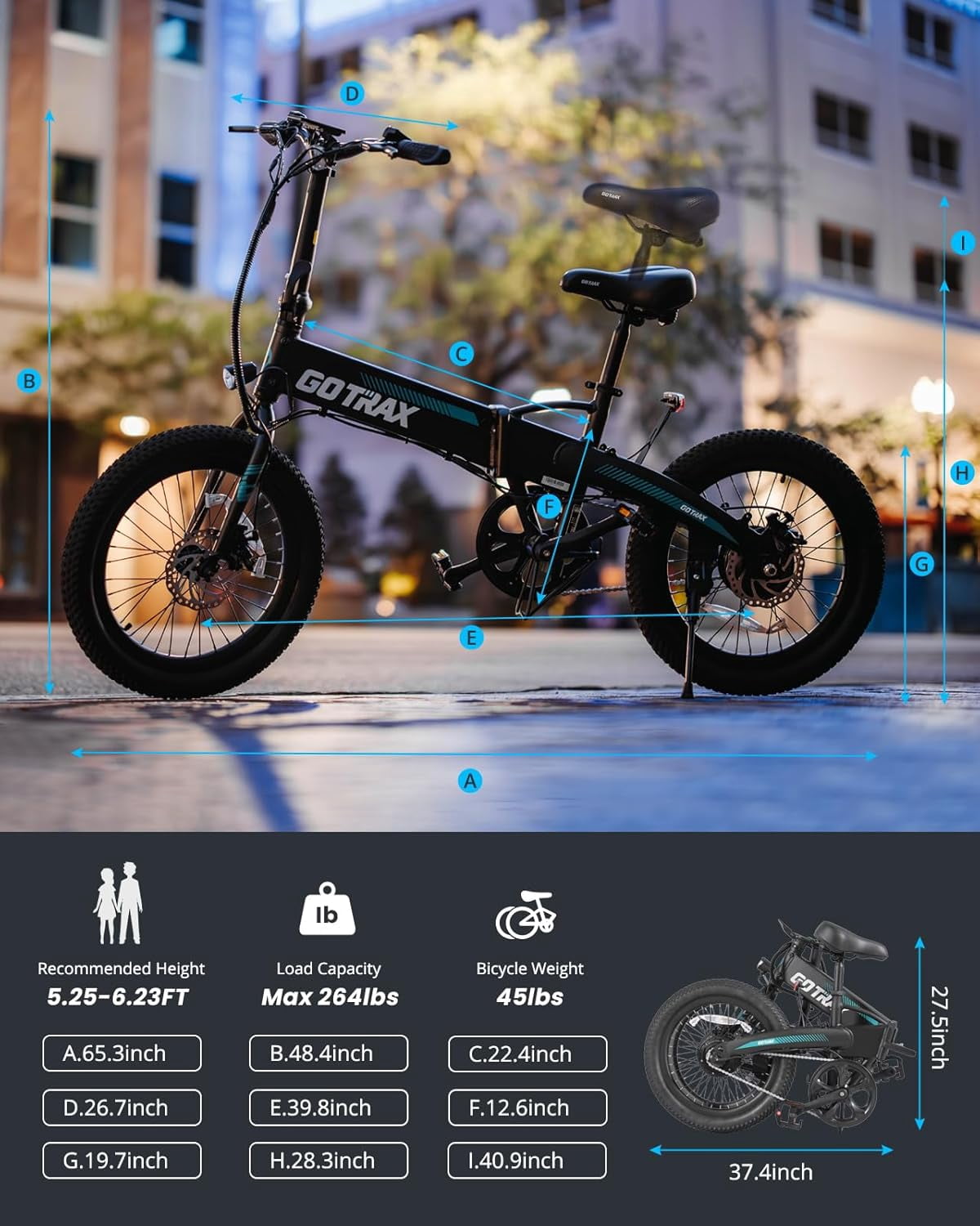 Gotrax 20" Folding Electric Bike for Adults, 48V 10Ah, 40 miles & 20 mph, 500W Peak Motor, UL2849, Black