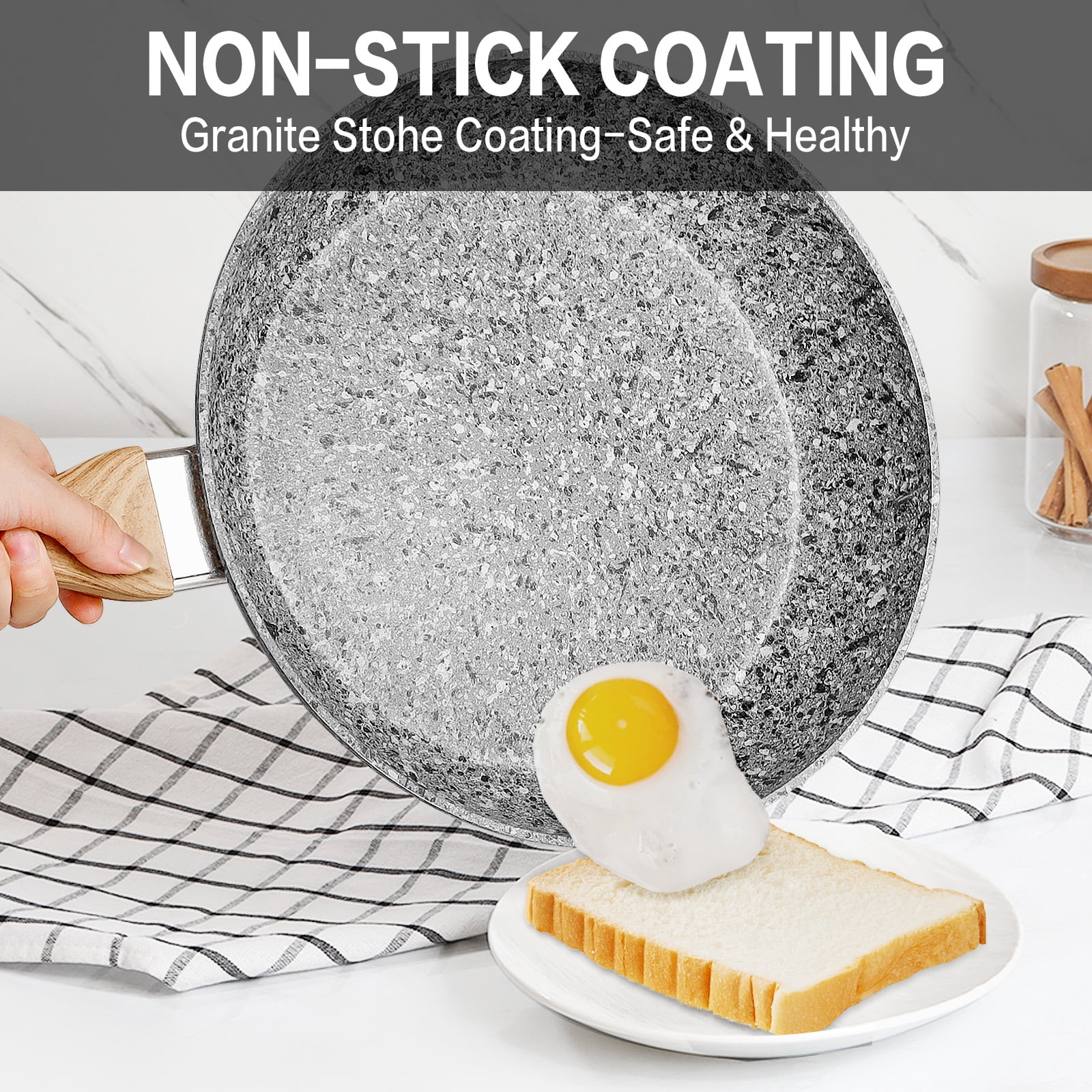 Koch Systeme CS 12" Grey Non-stick Granite Stone Frying Pan with Lid, Oven Safe & All Stovetop Compatible