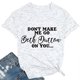 thumbnail image 4 of Camiseta informal de verano de manga corta para mujer para la oficina, citas y compras, talla L, camiseta gris grafito con fuente negra, 4 of 6