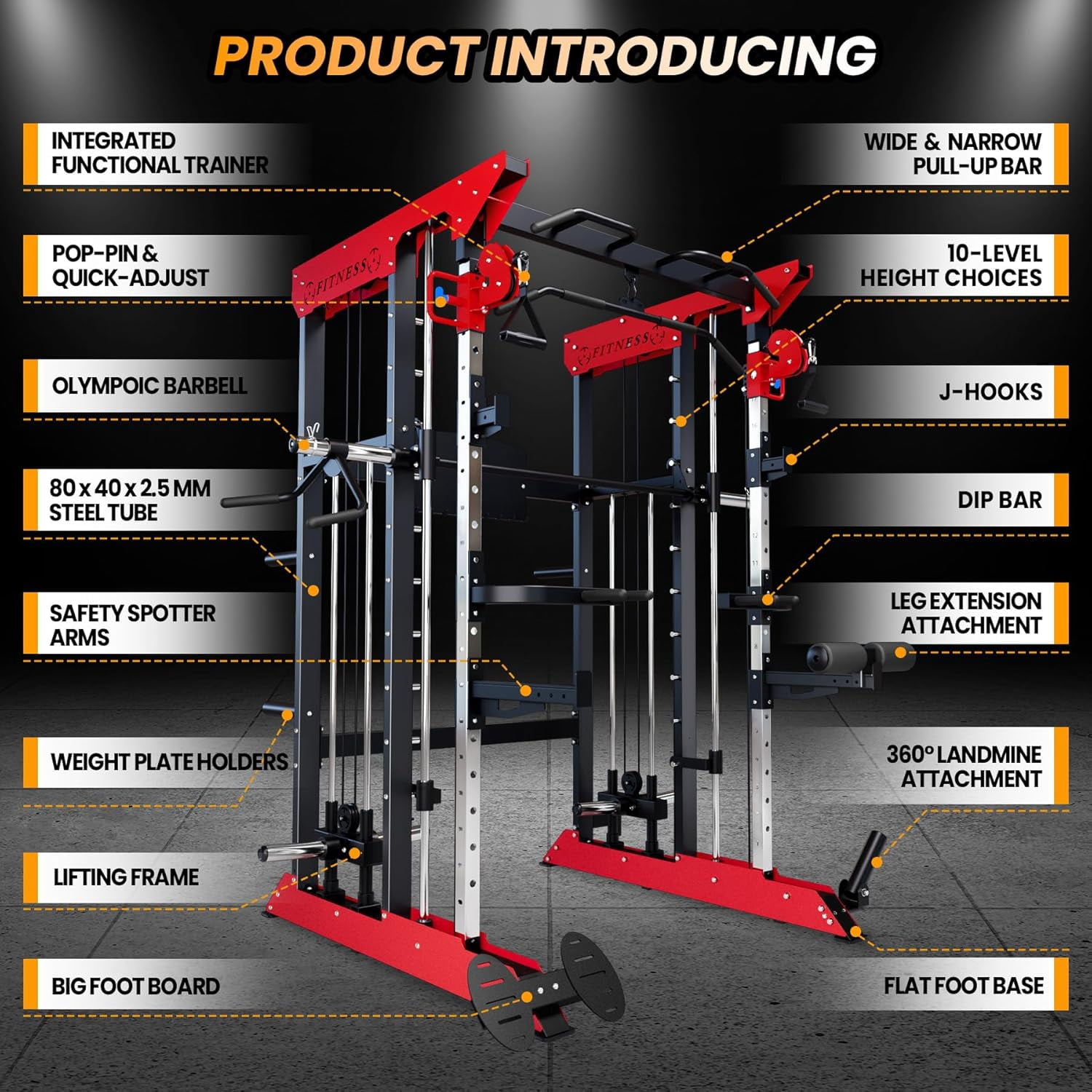 IdealHouse 3600 LBS Power Cage Smith Machine, Multi-Functional All-in-One Power Rack with Cable Crossover, Squat Rack for Home Gym