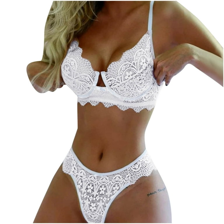 Womens Sexy Lingerie Lace Three-point Underwear Suit Hollow Out Bra Thong  Two Piece Sleepwear