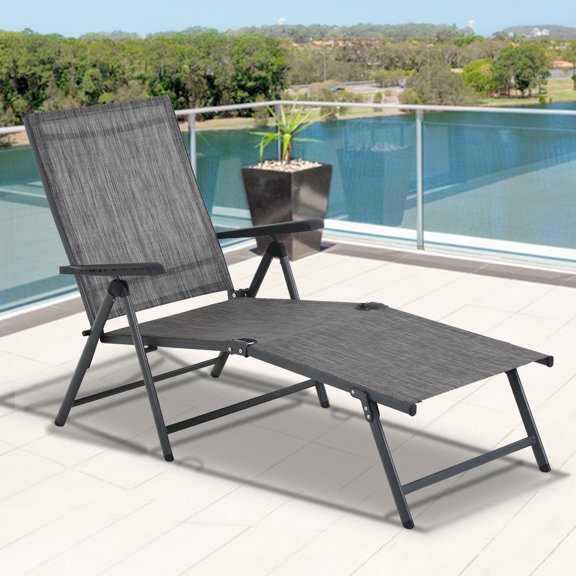 Dkeli Patio Lounge Chair Outdoor Chaise Lounge Folding Textile Sunbathing Chair with Arms for outside Patio Pool Beach Yard