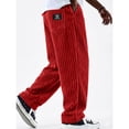 thumbnail image 2 of OIOLOYJM Men's Corduroy Sweatpants Wide Leg Straight Baggy Casual Joggers Fashion Drawstring Elastic Waist Trousers with Pockets Wine M, 2 of 4