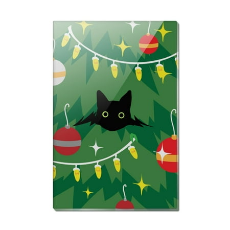 Black Cat Hiding in Christmas Tree Rectangle Acrylic Fridge Refrigerator