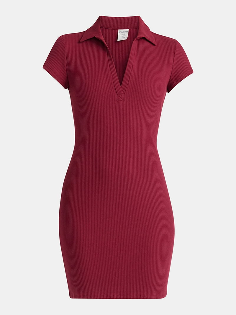 No Boundaries Ribbed Polo Mini Dress, Women's - Walmart.com