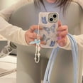 thumbnail image 6 of Glitter Aesthetic Blue Butterfly Case for iPhone 14(NOT Pro) with Crystal Bow Phone Chain Charm,Retro Y2K Trendy Full Sparkle Camera Lens Protective Slim Cover+Wristchain(i14 6.1"), 6 of 9