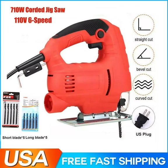710W Jig Saw 3000RPM Corded Electric Jigsaw 6 Variable Speeds Jigsaw Tool Kit US