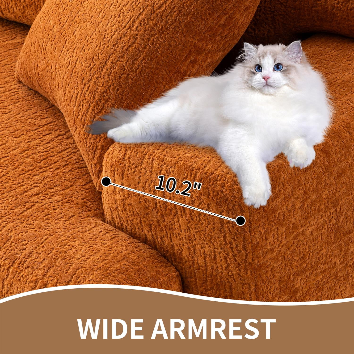 Demi Bonn 103" 4-Seater Compression Sofa Couch with Wood Grain Chenille Fabric, Full Sponge Cushion and 2 Cozy Pillows for Living Room, Orange