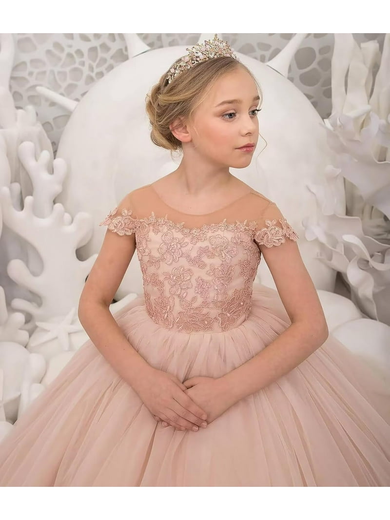 Drtj Flower Girl Dress - Elegant Tulle & Lace Princess Gown for Weddings,  Pageants, First Communion (Ages 2-16) - Walmart.com